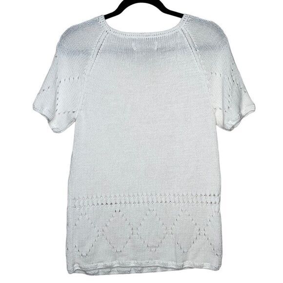 Loft 100% Cotton white knitted Short Sleeve Sweater Blouse size Medium - Picture 2 of 6